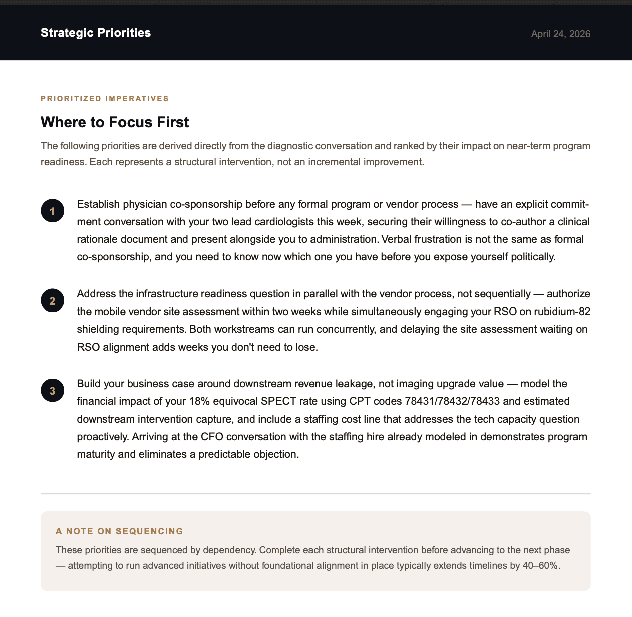 Sample strategic priorities page from an Ava Roadmap